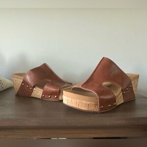 Elegant Brown Leather Wedge Mules